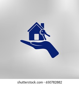 Flat paper cut style icon of home and keys. Vector illustration
