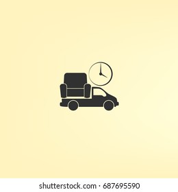 Flat paper cut style icon of vehicle. Delivery car symbol vector illustration