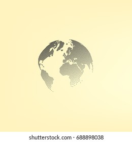 Flat paper cut style icon of globe. Vector illustration