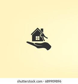 Flat paper cut style icon of home and keys. Vector illustration