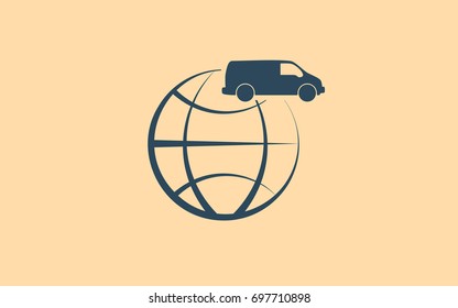Flat paper cut style icon of vehicle. Delivery car symbol vector illustration