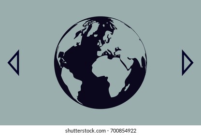 Flat paper cut style icon of globe. Vector illustration