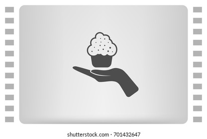 Flat paper cut style icon of cake. Vector illustration