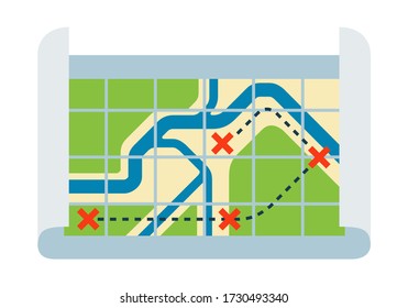 Flat paper map vector icon. Travel concept.