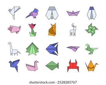 Conjunto de Elementos de Origami de Papel Plano 