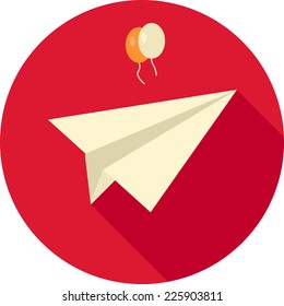 Flat paper plane with balloons