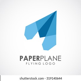Flat paper plane fly on the air abstract vector and logo design or template craft business icon of company identity symbol concept