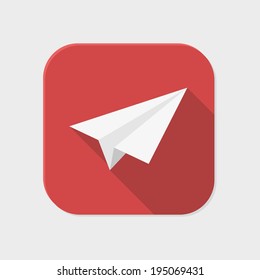 Flat paper plane icon for application on grey background