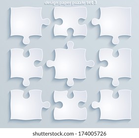 Flat paper puzzle. Set of 9 pieces of jigsaw, business concept, motivation, web design, mobile design, media