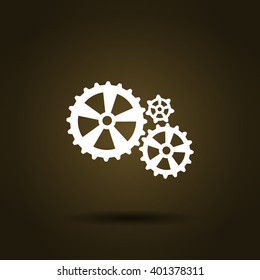 Flat paper styled icon of cogwheels. Vector illustration
