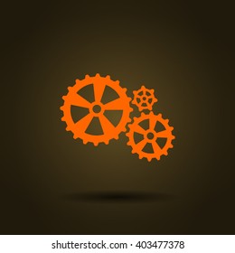 Flat paper styled icon of cogwheels. Vector illustration