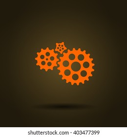 Flat paper styled icon of cogwheels. Vector illustration