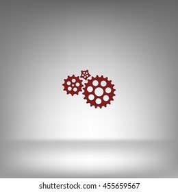 Flat paper styled icon of cogwheels. Vector illustration