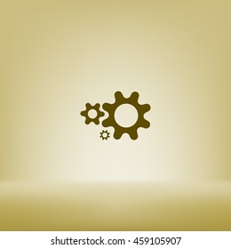 Flat paper styled icon of cogwheels. Vector illustration