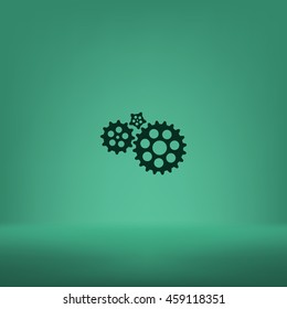 Flat paper styled icon of cogwheels. Vector illustration