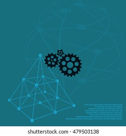 Flat paper styled icon of cogwheels. Vector illustration