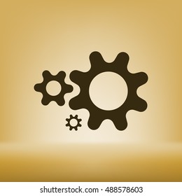 Flat paper styled icon of cogwheels. Vector illustration