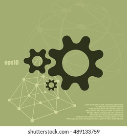 Flat paper styled icon of cogwheels. Vector illustration
