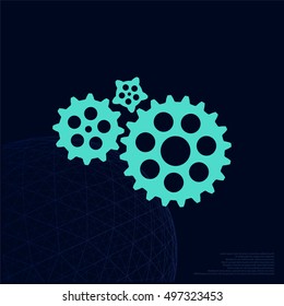 Flat paper styled icon of cogwheels. Vector illustration