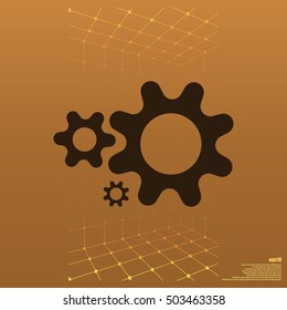 Flat paper styled icon of cogwheels. Vector illustration