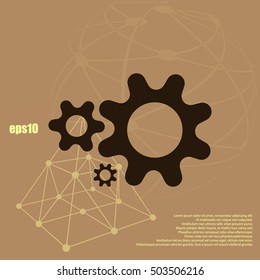Flat paper styled icon of cogwheels. Vector illustration