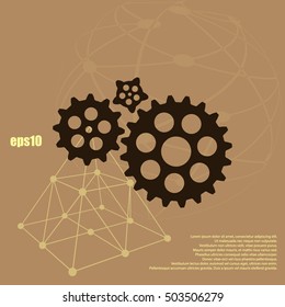 Flat paper styled icon of cogwheels. Vector illustration