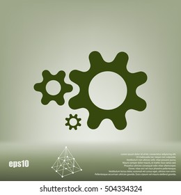 Flat paper styled icon of cogwheels. Vector illustration