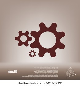 Flat paper styled icon of cogwheels. Vector illustration