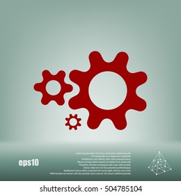 Flat paper styled icon of cogwheels. Vector illustration