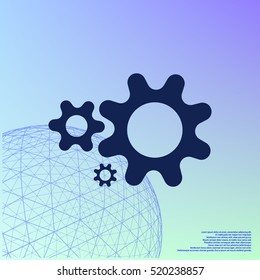 Flat paper styled icon of cogwheels. Vector illustration