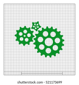 Flat paper styled icon of cogwheels. Vector illustration