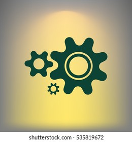 Flat paper styled icon of cogwheels. Vector illustration