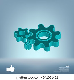 Flat paper styled icon of cogwheels. Vector illustration