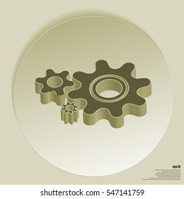 Flat paper styled icon of cogwheels. Vector illustration