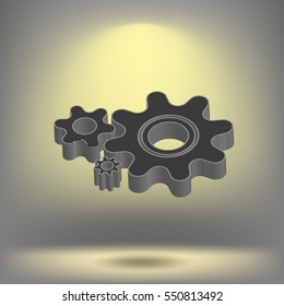 Flat paper styled icon of cogwheels. Vector illustration
