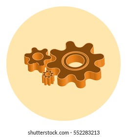 Flat paper styled icon of cogwheels. Vector illustration