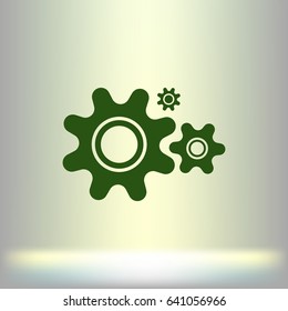 Flat paper styled icon of cogwheels. Vector illustration