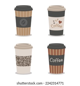 Flat paper takeaway coffee cup collection i love coffee