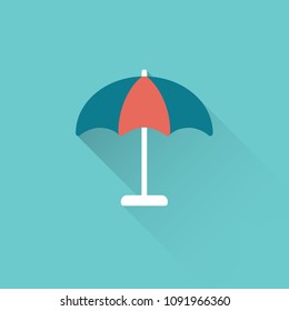 flat parasol, umbrella color icon on blue background