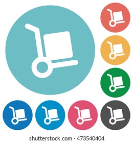 Flat parcel delivery icon set on round color background.