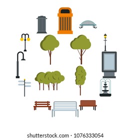 Flat park icons set. Universal park icons to use for web and mobile UI, set of basic park elements isolated vector illustration