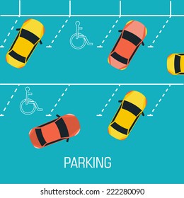 Flat parking a car background concept. Vector illustration design