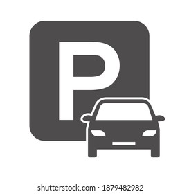 Flat parking icon for banner design. Information icon vector. Gray image on white backdrop. Blue background. Parking lot.