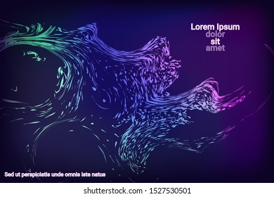 Flat particles of fluid dynamics for wallpaper design.  Abstract template.  Flat design style.  Abstract vector illustration.