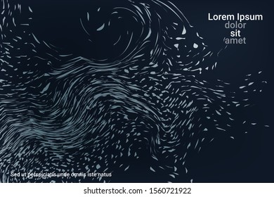 Flat particles of fluid dynamics for wallpaper design.  Abstract template.  Fashionable fluid cover design. Colorful vector illustration for poster design.