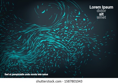 Flat particles of fluid dynamics for wallpaper design.  Holiday concept. Liquid wave modern background. Abstract vector illustration.