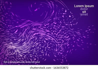 Flat particles of fluid dynamics for wallpaper design.  Abstract template.  Liquid wave modern background. Vector business illustration.