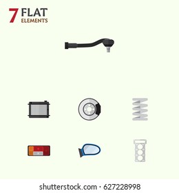 Flat Parts Set Of Auto Component, Heater, Crankshaft And Other Vector Objects. Also Includes Crankshaft, Disk, Spherical Elements.