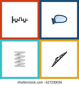 Flat Parts Set Of Auto Component, Steels Shafts, Crankshaft And Other Vector Objects. Also Includes Shafts, Spring, Windshield Elements.