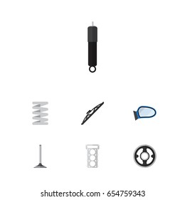 Flat Parts Set Of Auto Component, Combustion, Car Segment And Other Vector Objects. Also Includes Segment, Windshield, Valve Elements.